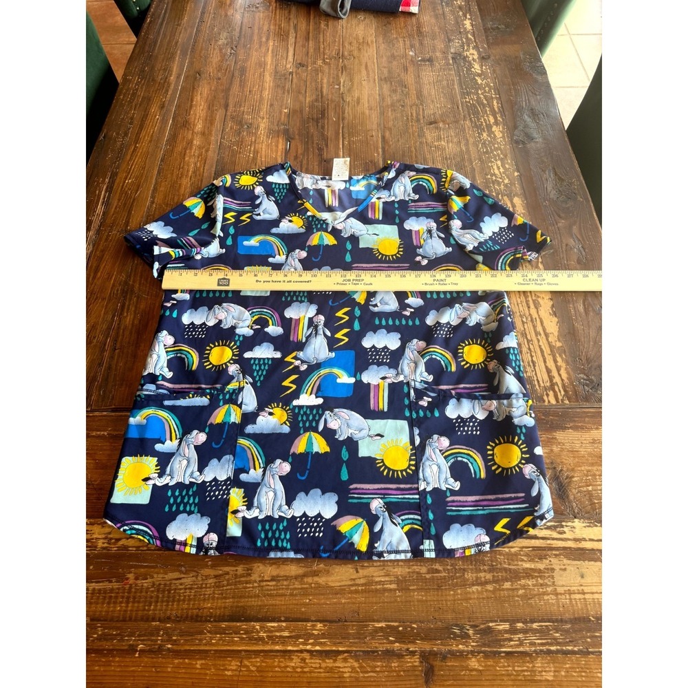 Disney Scrubstar Scrub Top Womens XL Multicolor Eeyore Print V Neck Medical - Picture 4 of 9
